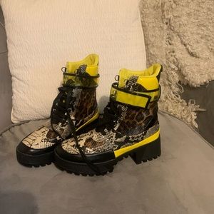 Animal print combat boots